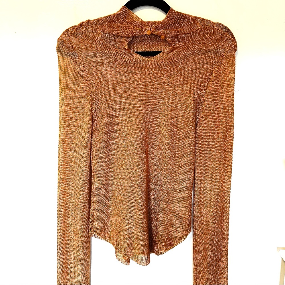 NWOT Zara Metallic Copper Knit Top 0016